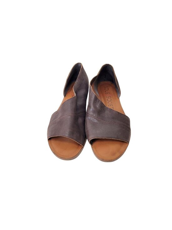 Sole Society Shoes - Sole Society Brown Leather Peep Toe Flats Slip On Shoes  Women's Size 10
